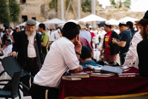 Jewish man observing the scene at the wailing wall